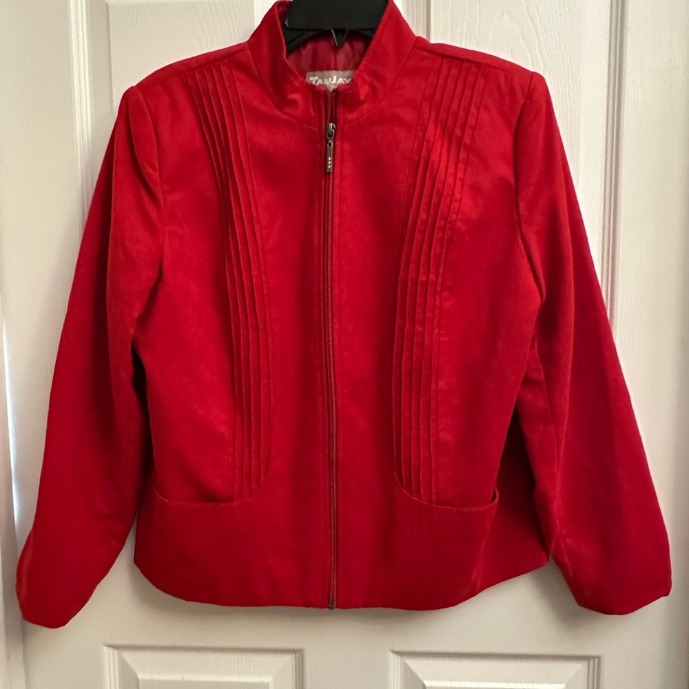 TanJay Red Zip-Front Bomber Jacket